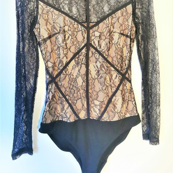 H&M SEXY NUDE Black lace shoulder Long sleeve - Picture 5 of 6